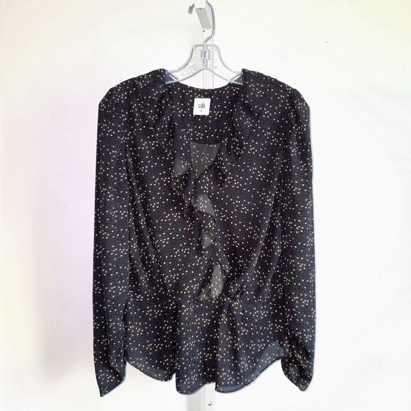 Cabi Black Heart Blouse Size Medium Ruffle V-Neckline Long Sleeves #4154 - Picture 4 of 7